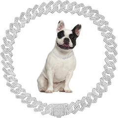 Teleyi collar cubano plateado con diamantes, brillo elegante para tu mascota.