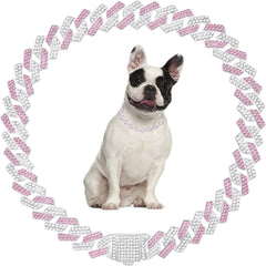 Teleyi collar de cadena cubana rosa para perros y gatos, 18 pulgadas, brillo notable