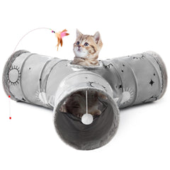Tempcore túnel para gatos de tres vías, ideal para ejercitar y entretener dentro de casa.