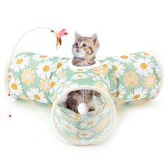 Tempcore túnel para gatos tres vías verde daisy con bola, juego interactivo para ejercicio diario.
