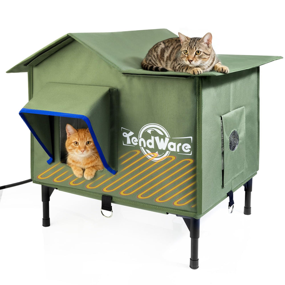 La Tendware casa-gato-exterior-calefactor brinda calor cómodo para gatos al aire libre.
