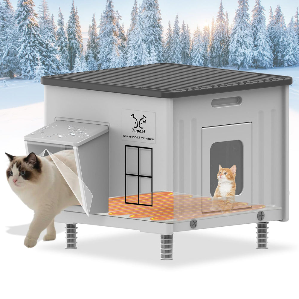La casa de gatos Tepoal caliente exterior ofrece refugio cálido para felinos al aire libre.