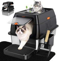 Tevila extragrande caja de litter con tapa para gatos grandes y fácil limpieza.