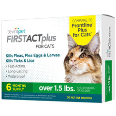 TevraPet FirstAct Plus: bote de gotas para protección mensual contra pulgas y garrapatas.