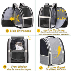 Texsens mochila con cortinas para privacidad durante el traslado de tu mascota.