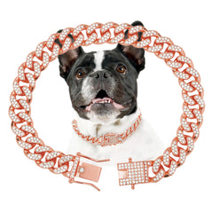 THAMIAO collar rosa-oro para perro, detalle de brillo y cadena de calidad para paseos