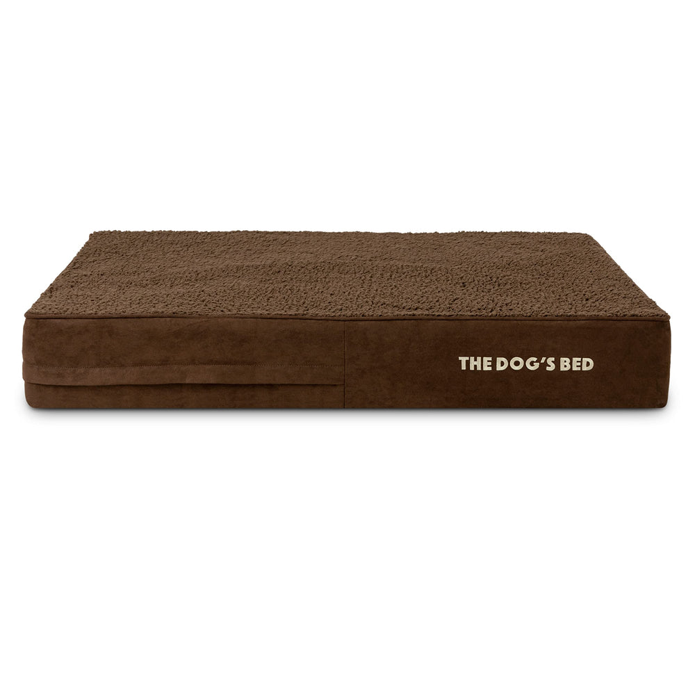 The Dog's Balls funda exterior marrón plush para cama de perro, ajuste seguro.