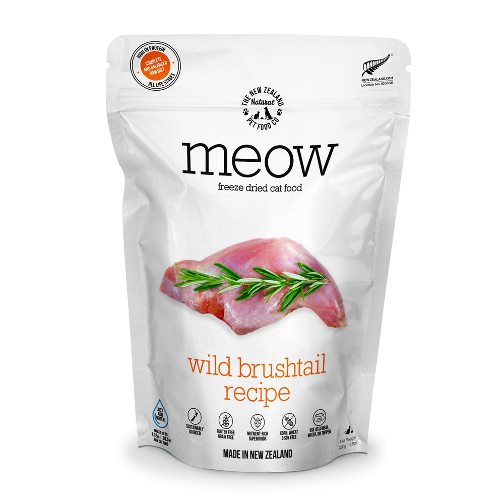 The New Zealand Natural Pet Food Co Meow: empaque práctico para liofilizados.