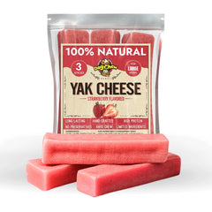 Barra de queso yak de Tibetan Dog Chew, sabor fresa, gran duración para perros grandes.