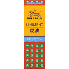 Tiger Balm Linimento: botella vertiendo para masaje localizado y alivio potencial.