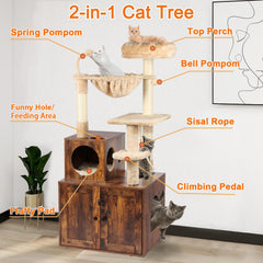 Timberer Gato Arbol Privacidad Caja Arena: oculta la arena y reduce olores
