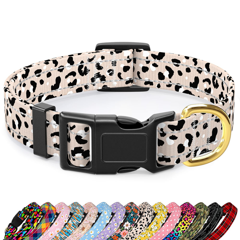 Collar reflectante TMOODEL leopardo beige para perro grande, mayor visibilidad nocturna.
