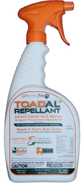 TOADAL repelente directo en spray, botella visible, ayuda a mantener áreas libres de anfibios.