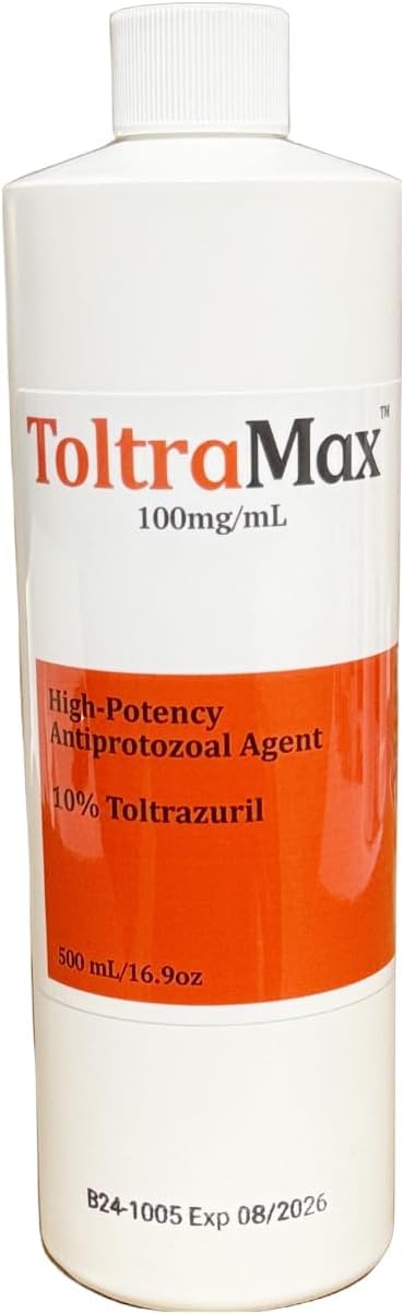 ToltraMax Toltrazuril 10% en botella de 500 ml facilita la dosificación diaria.