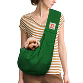 TOMKAS bolsa portadora para perros pequeños color verde esmeralda, bolsillo frontal práctico.