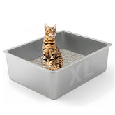 tondid caja de arena de acero inoxidable XL, paredes altas, reduce derrames.