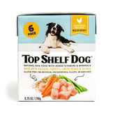 Top Shelf Dog cena pollo en cartón, conveniente para servir sin descongelar.