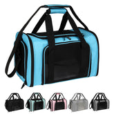 Top Tasta transportín para perros y gatos azul, vista frontal, cómodo y seguro.