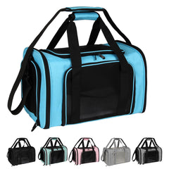 Top Tasta transportín para perros y gatos azul, vista frontal, cómodo y seguro.