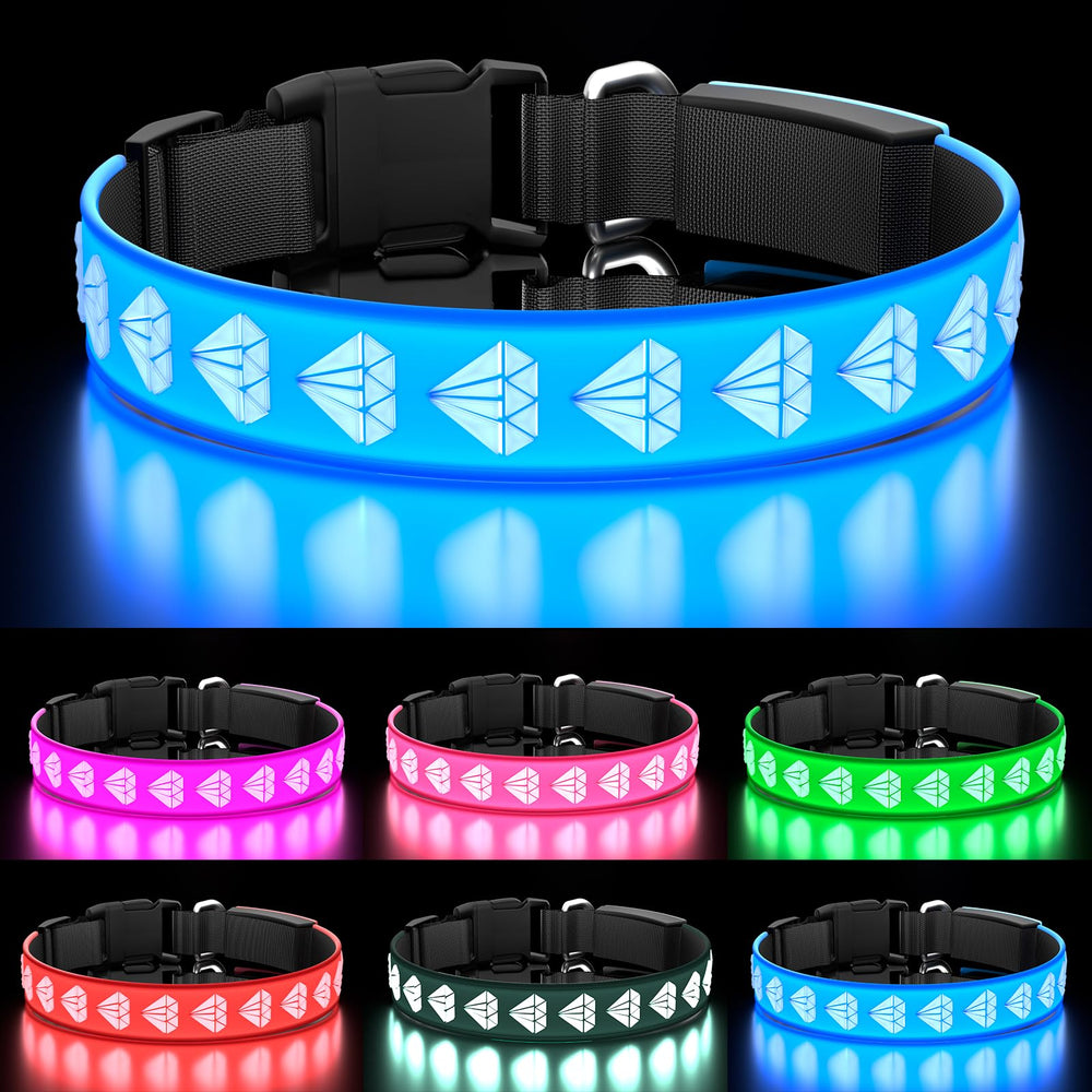 TOPOTO collar LED para perros, iluminación azul, alta visibilidad para paseos nocturnos