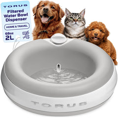 Torus Pet dispensador de agua para perros filtrado en acción, listo para beber durante el paseo.