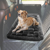Tranquitas cama para perro en asiento trasero del coche, ideal para viajes.