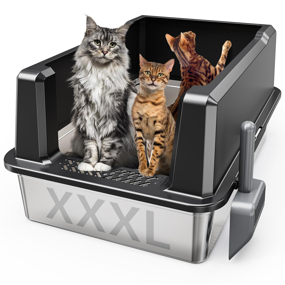 Tripamin caja gato XXL: exterior en acero inoxidable para uso multi-gato.