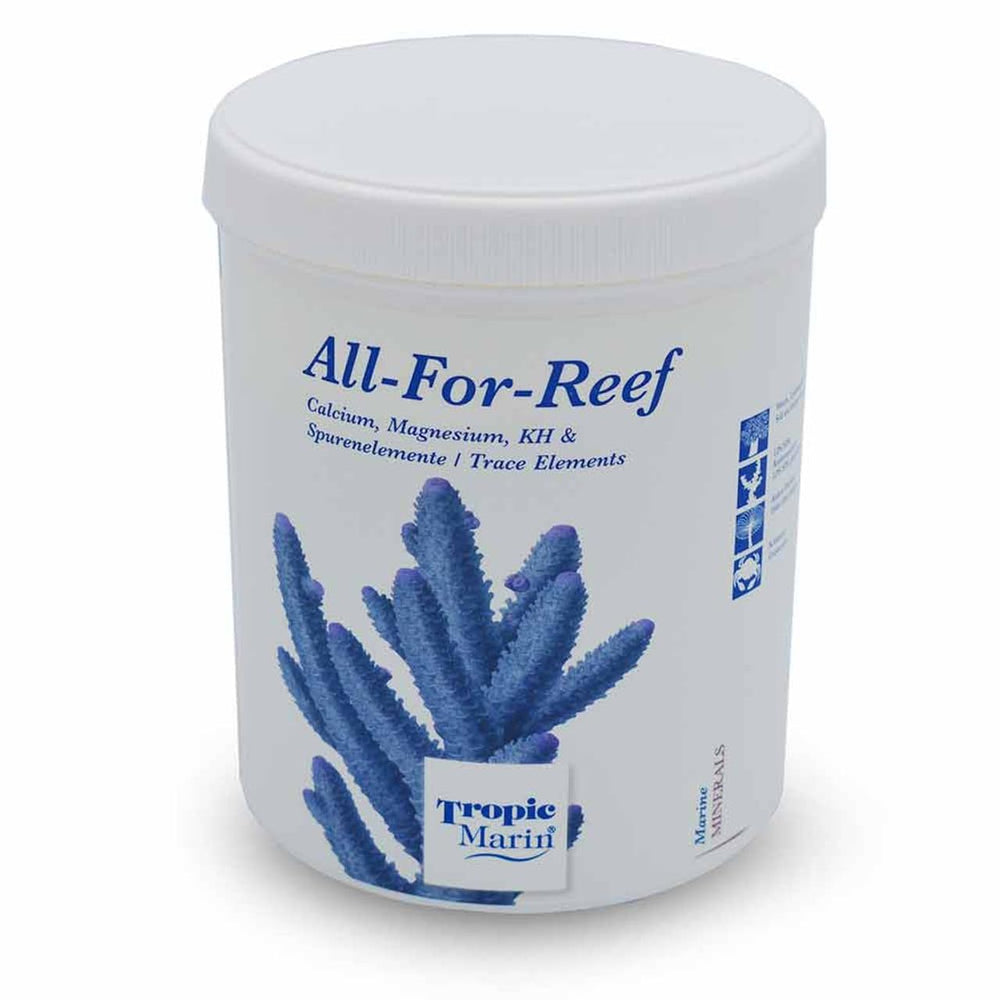Tropic Marin All-For-Reef Powder en envase, suministro mineral estable para acuarios de arrecife