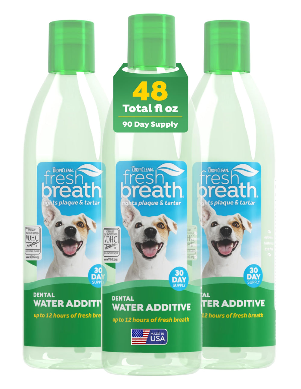 TropiClean aliento fresco para perros, botella de 16 oz mejora el aliento con uso diario.