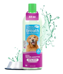 TropiClean Fresh Breath Water Additive, botella frontal, aliento más fresco para perros.