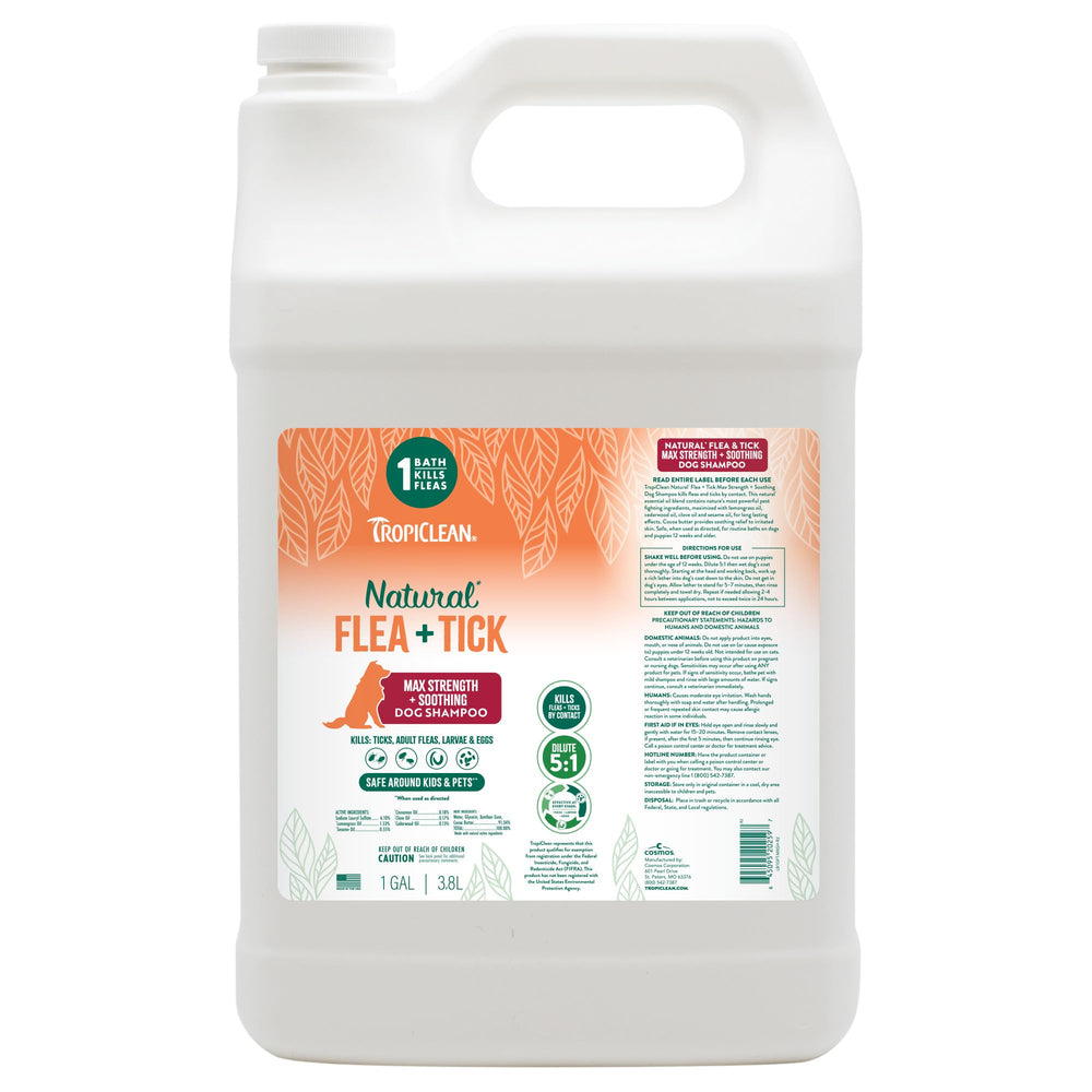 TropiClean Fuerza Máxima Champú para perros, elimina pulgas y garrapatas durante el baño