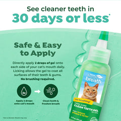 TropiClean gel dental para gatos, formato práctico para uso diario.