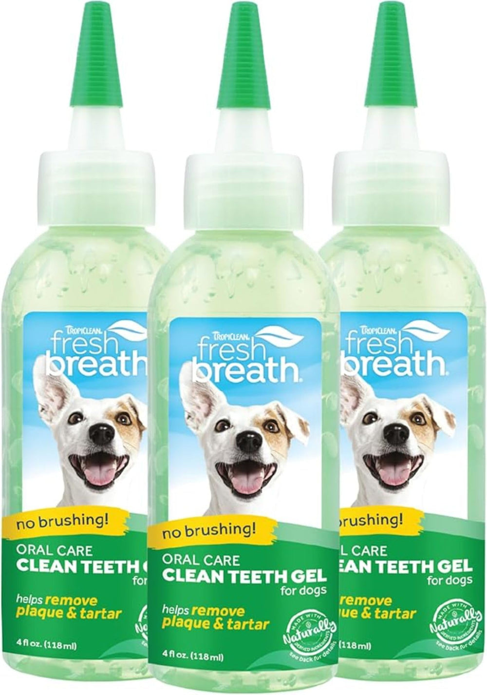 TropiClean gel dental para perros, limpieza suave y aliento fresco.