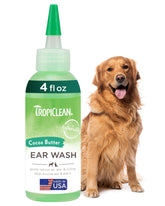 TropiClean lavado de orejas para perro, botella, limpieza suave y aroma agradable.