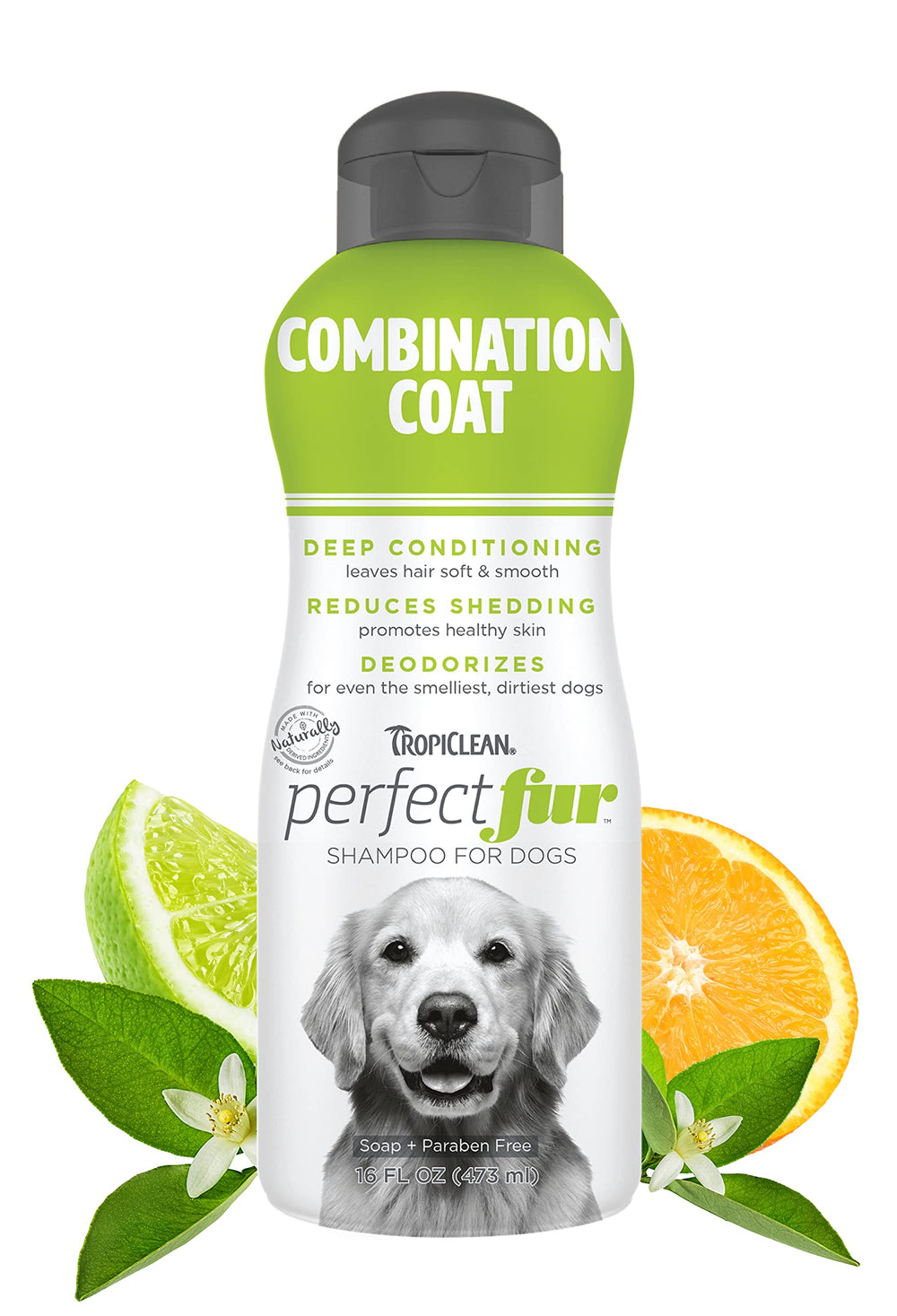 TropiClean Perfect Fur champú con aroma cítrico, olor fresco para perros.