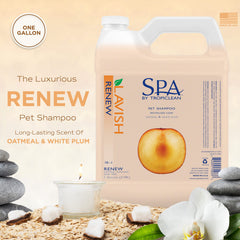 TropiClean Spa Renew: etiqueta frontal que destaca el diseño y el cuidado
