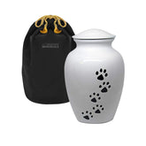 Urna Trupoint Memorials para mascotas en blanco con huella de pata.
