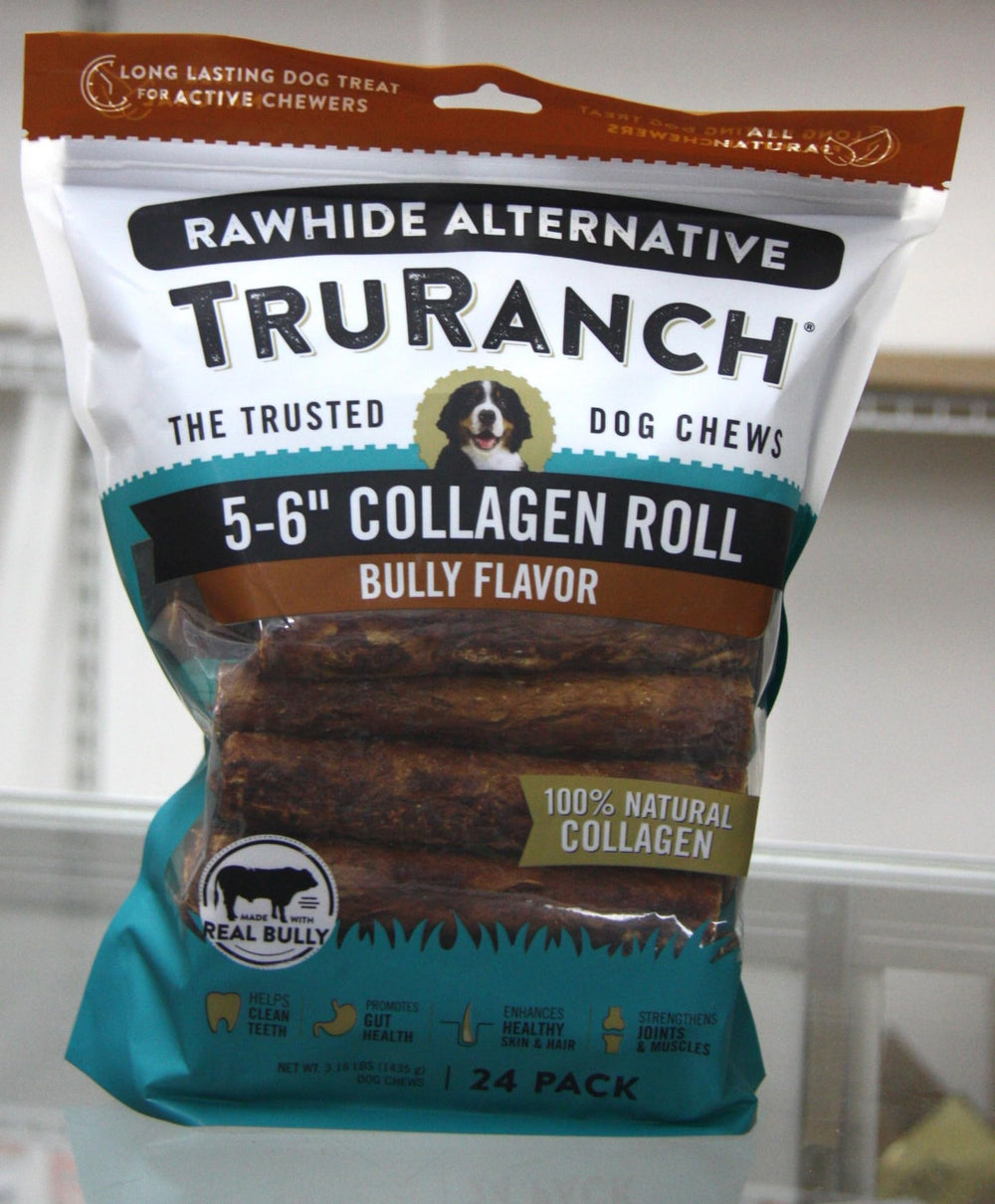 TRURANCH colágeno rollo Bully sabor, masticación saludable para perros durante el juego diario.