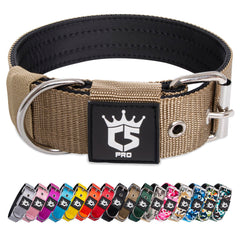 Collar táctico TSPRO 1.5 pulgadas caqui, ideal para perros grandes.