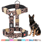 Arnés táctico tspro para perro mediano en leopardo, ajuste cómodo y control seguro.