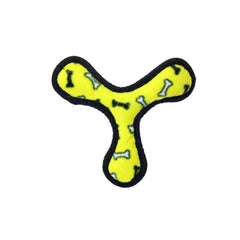 TUFFY Jr Bowmerang Hueso Amarillo, detalle de textura suave para mordisqueo apacible.