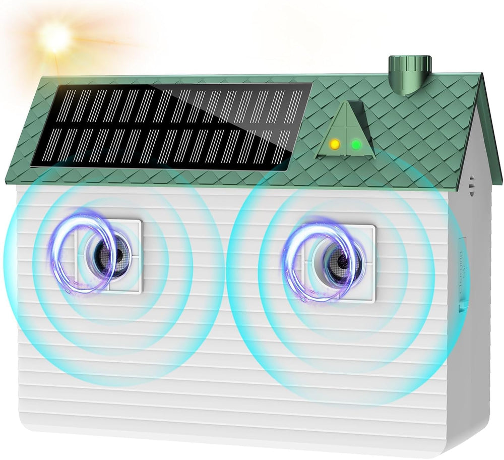 Dispositivo anti-ladridos exterior de tuncate con energía solar, ideal para reducir ruidos en exteriores.