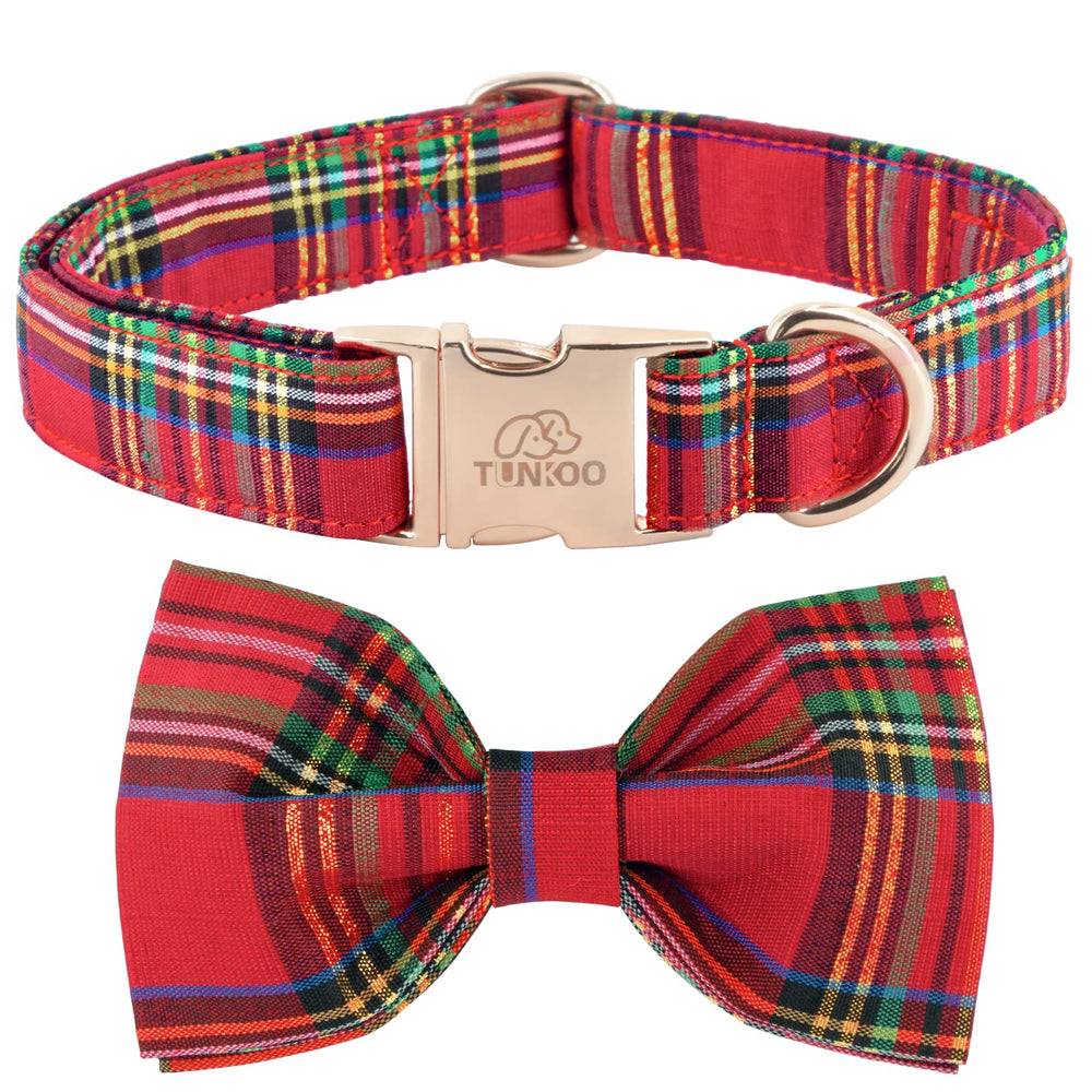 Tunkoo collar navidad con cuadros y lazo elegante para paseos festivos