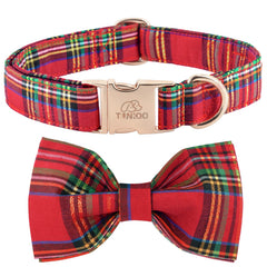 Tunkoo collar navidad con cuadros y lazo elegante para paseos festivos