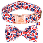 Collar Tunkoo con bandera estadounidense y lazo corazón, ideal para paseos llamativos.
