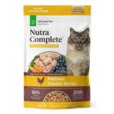 Nutra Complete: empaque frontal, alimento premium para gatos, fácil de almacenar