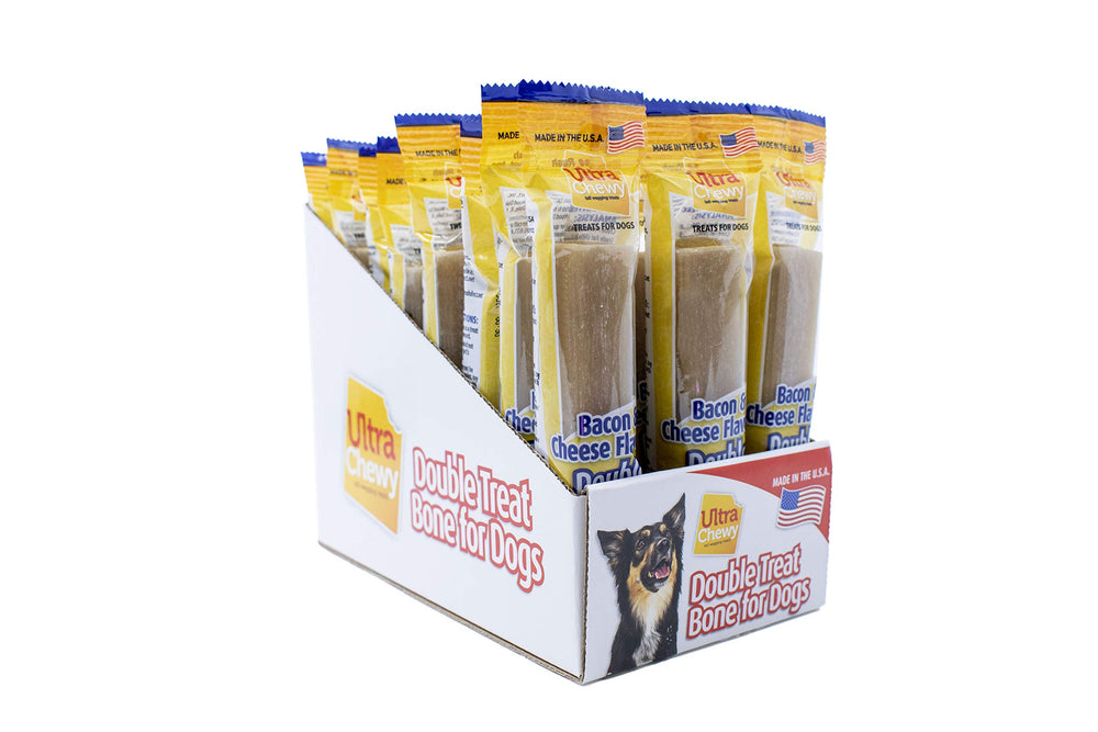 Ultra Chewy Huesos Doble Recompensa, vista exterior del empaque, duraderos para masticadores agresivos.