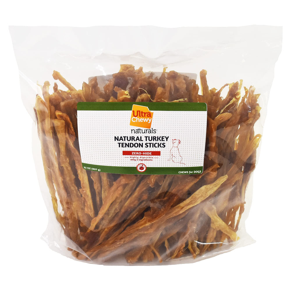 Ultra Chewy tendones de pavo, paquete de 2 libras, snack proteico para perros.