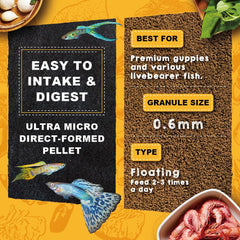 Ultra Fresh Apex Guppy con espirulina para crecimiento equilibrado.