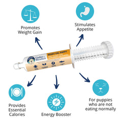 Under the Weather Pet Ready Cal, envase y etiqueta informativos sobre el contenido nutritivo